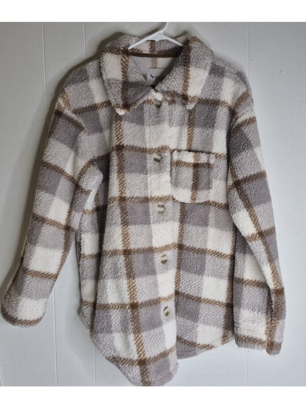Koolaburra UGG Brushed Back Sherpa Cozy Shacket Birch Plaid Women's Size S